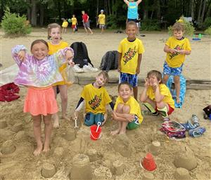 Camper playing the sand